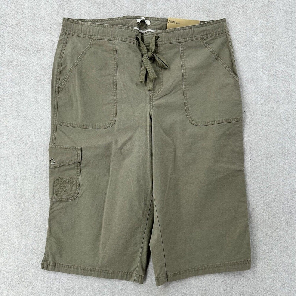 NWT Dockers Drawstring Capri Cargo Pants Womens 14 Olive Green Khaki‎